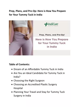 Preps, Plans, and Pre-Op - Here is How You Prepare for Your Tummy Tuck in India
