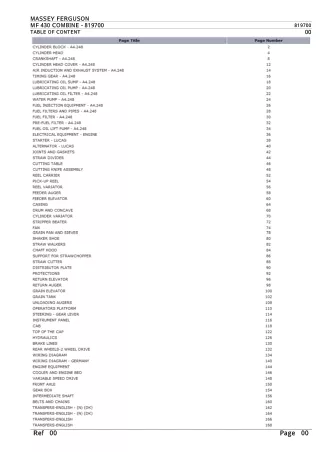 Massey Ferguson MF 430 COMBINE Parts Catalogue Manual Instant Download