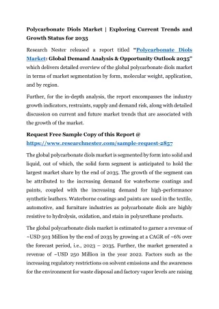 Polycarbonate Diols Market