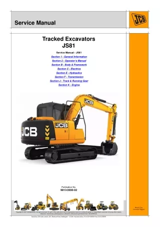 JCB JS81 Tracked Excavator Service Repair Manual SN 1798936 to 1799936