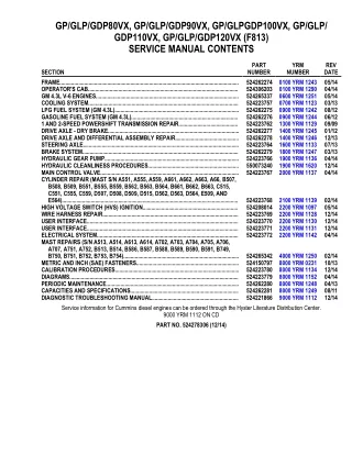 YALE F813 GP-GLP-GDP 120VX LIFT TRUCK Service Repair Manual