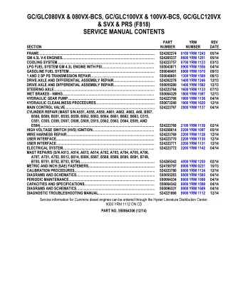 YALE F818 GC-GLC080VX-BCS LIFT TRUCK Service Repair Manual