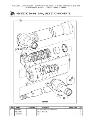 JCB JS115 AUTO TRACKED EXCAVATOR Parts Catalogue Manual (Serial Number 01168000-01168999)