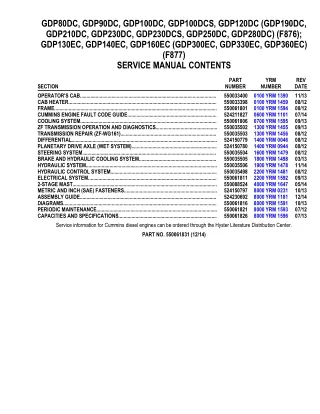 YALE F876 GDP100DCS LIFT TRUCK (EUROPE) Service Repair Manual