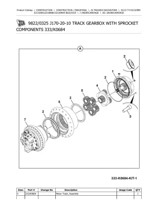 JCB JS115 T4 TRACKED EXCAVATOR Parts Catalogue Manual (Serial Number 02132989-02133609)