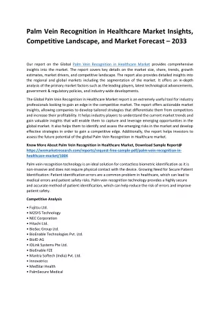 Palm Vein Recognition in Healthcare Market Insights