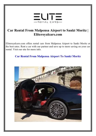 Car Rental From Malpensa Airport to Sankt Moritz Eliteroyalcars.com