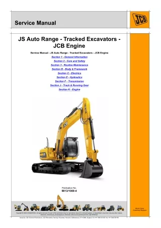 JCB JS115 Tracked Excavator Service Repair Manual SN01786452 to 01786462