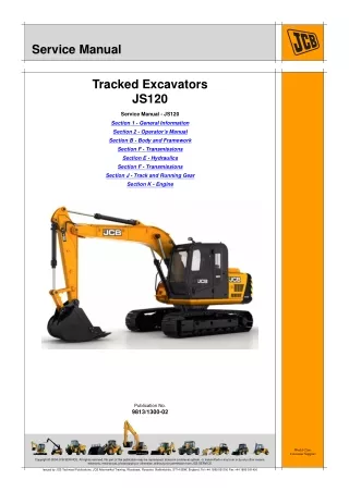 JCB JS120 Tracked Excavator Service Repair Manual SN 1777500 to 1777999 onwards