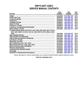 YALE G807 ERP15VT LIFT TRUCK (EUROPE) Service Repair Manual