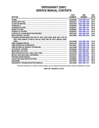 YALE G807 ERP030VT LIFT TRUCK Service Repair Manual