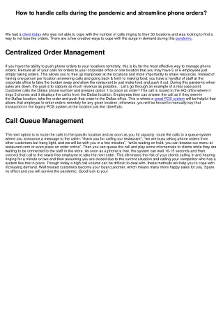 How to handle calls during the pandemic and streamline phone orders?