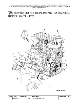 JCB JS130LC T4 TRACKED EXCAVATOR Parts Catalogue Manual (Serial Number 02133610-02134230)