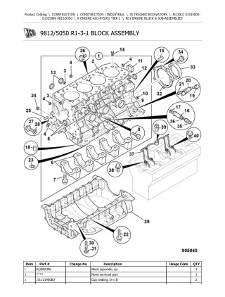 JCB JS130LC TRACKED EXCAVATOR Parts Catalogue Manual (Serial Number 01535000-01535999)