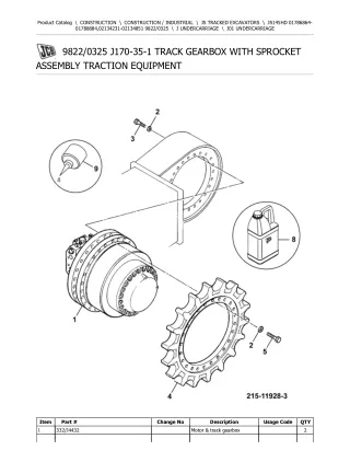 JCB JS145HD TRACKED EXCAVATOR Parts Catalogue Manual (Serial Number 02134231-02134851)