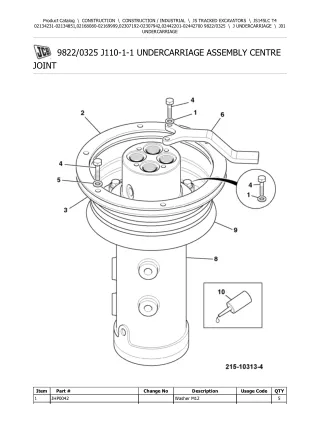 JCB JS145LC T4 TRACKED EXCAVATOR Parts Catalogue Manual (Serial Number 02134231-02134851)