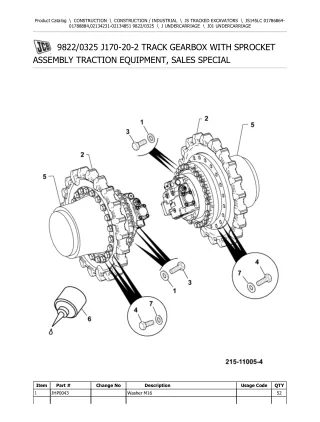 JCB JS145LC TRACKED EXCAVATOR Parts Catalogue Manual (Serial Number 02134231-02134851)