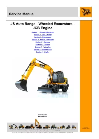 JCB JS145W Wheeled Excavator Service Repair Manual SN 01786864 to 01788884