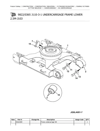 JCB JS160NLC TRACKED EXCAVATOR Parts Catalogue Manual (Serial Number 01776500-01777499)