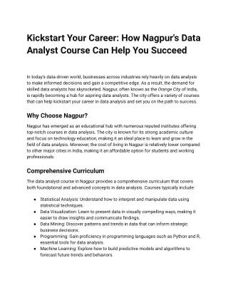 Kickstart Your Career: How Nagpur's Data Analyst Courses Can Help You Succeed