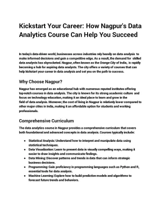 Kickstart Your Career: How Nagpur's Data Analyst Courses Can Help You Succeed