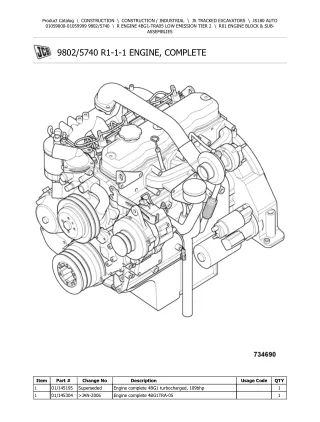 JCB JS180 AUTO TRACKED EXCAVATOR Parts Catalogue Manual (Serial Number 01059000-01059999)