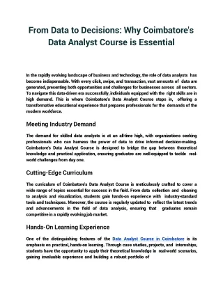 From Data to Decisions- Why Coimbatore's Data Analyst Course is Essential
