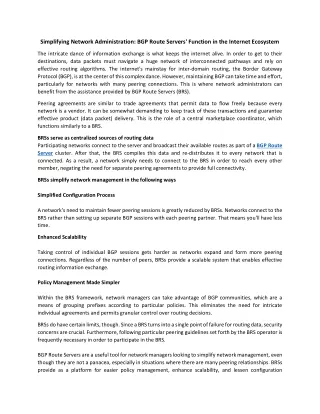 Simplifying Network Administration BGP Route Servers' Function in the Internet Ecosystem