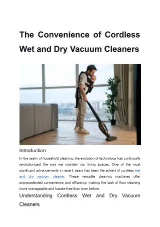The Convenience of Cordless Wet and Dry Vacuum Cleaners