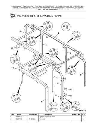 JCB JS200 TRACKED EXCAVATOR Parts Catalogue Manual (Serial Number 01018001-01020001)