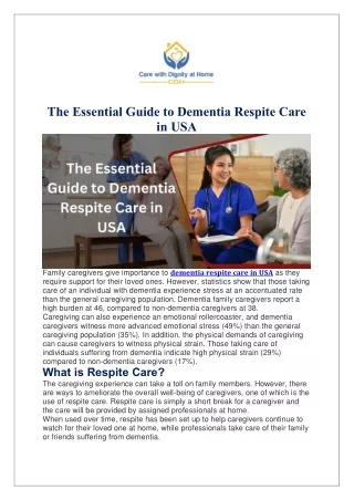 The Essential Guide to Dementia Respite Care in USA