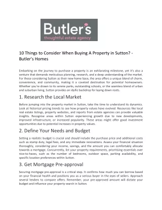 10 Things to Consider When Buying A Property in Sutton - Butler's Homes
