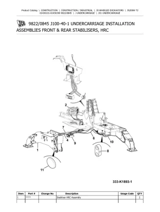 JCB JS200W T2 Wheeled Excavator Parts Catalogue Manual (Serial Number 02436101-02436300)