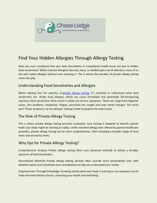 Find Your Hidden Allergies Through Allergy Testing - Chase Lodge Hospital