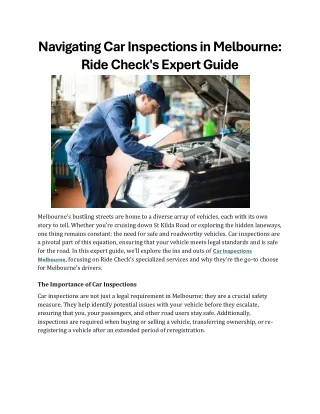 Navigating Car Inspections in Melbourne Ride Check's  Expert Guide