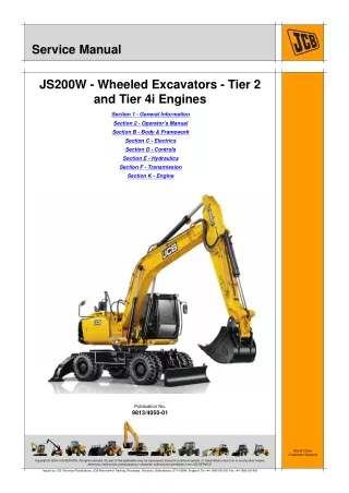 JCB JS200W Tier 2 and Tier 4i Wheeled Excavator Service Repair Manual (From 2436101 To 2436300)