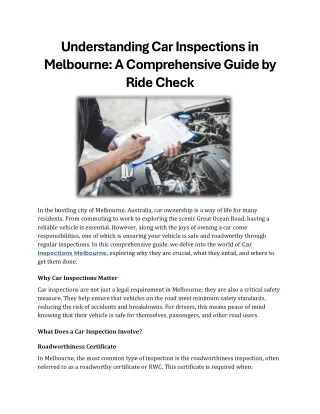 Understanding Car Inspections in Melbourne A Comprehensive Guide by Ride Check