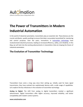 The Power of Transmitters in Modern Industrial Automation