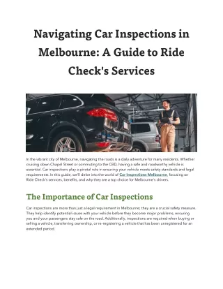 Navigating Car Inspections in Melbourne A Guide to Ride Check's Services