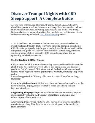 Discover Tranquil Nights with CBD Sleep Support