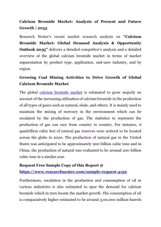 Calcium Bromide Market Players and Forecast Till 2035