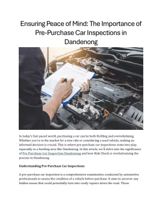 Ensuring Peace of Mind The Importance of Pre-Purchase Car Inspections in Dandenong