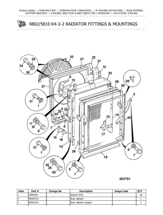 JCB JS220 TRACKED EXCAVATOR Parts Catalogue Manual (Serial Number 00705001-00707999)