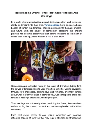 Free Tarot Card Readings And Meanings