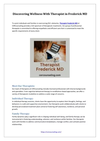 Discovering Wellness With Therapist in Frederick MD