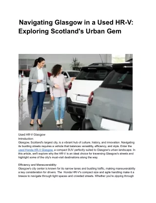 Navigating Glasgow in a Used HR-V: Exploring Scotland's Urban Gem