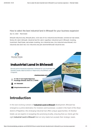 How to select the best industrial land in Bhiwadi for your business expansion – Shankar Estate