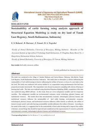 Sustainability of cattle farming using analysis approach of Structural Equation