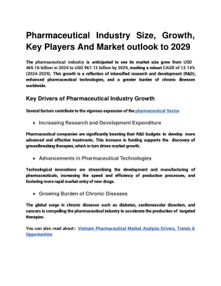 Pharmaceutical Industry Size, Growth, Key Players And Market outlook to 2029