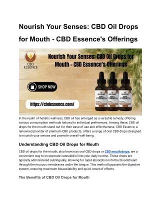 Nourish Your Senses_ CBD Oil Drops for Mouth - CBD Essence's Offerings